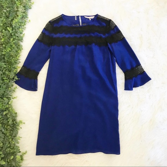 Rebecca Taylor 100% Silk Lace Blue Flutter Dress Size 2 - Picture 10 of 12